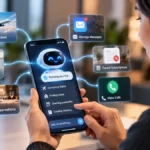 Conceptual illustration of a personal AI agent completing everyday digital tasks.
