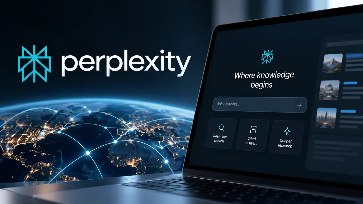 Perplexity AI conversational search platform illustrating AI-powered search, cited answers and real-time web research.